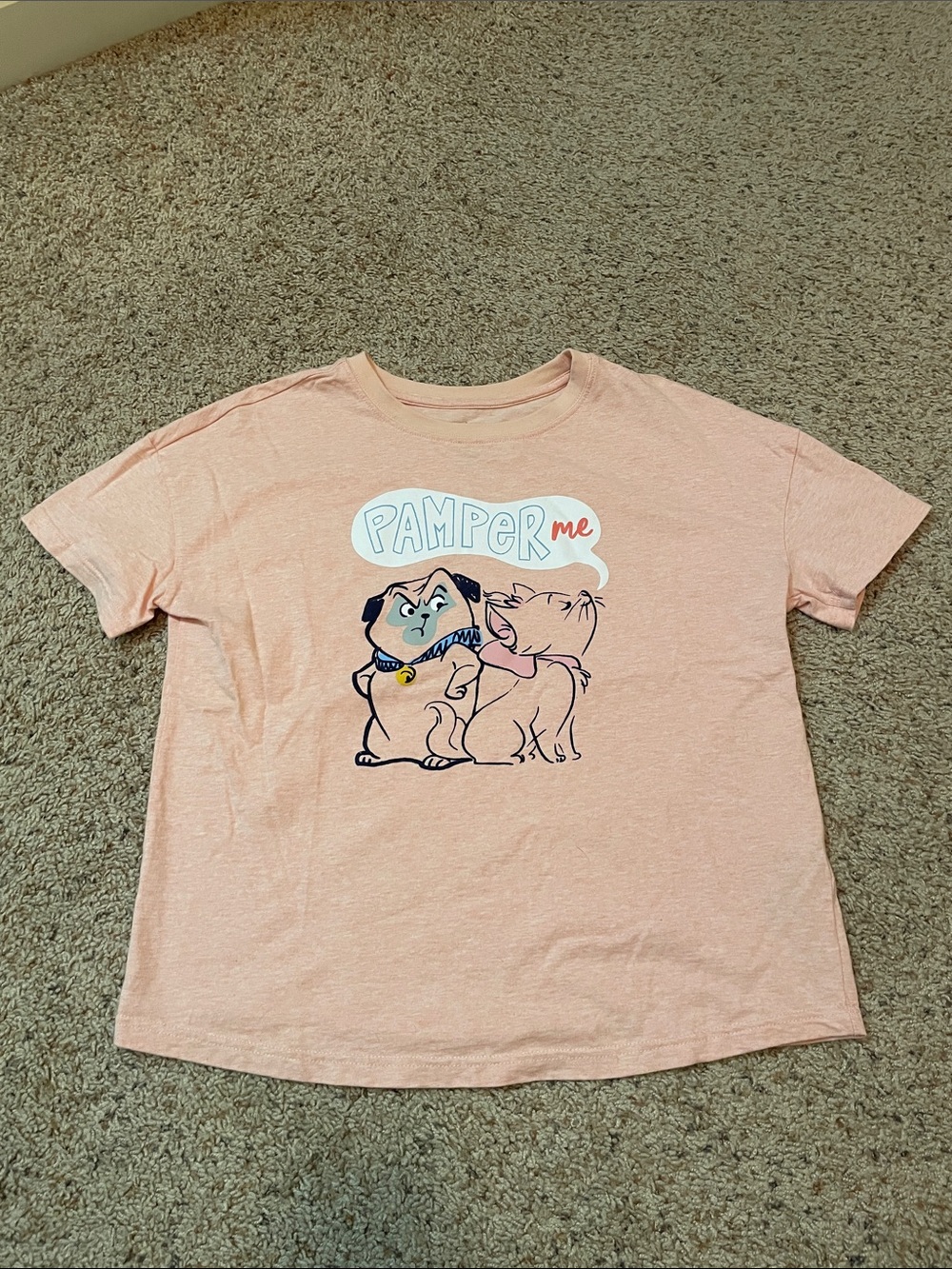 Disney Peach Pamper Me Pug & Cat Graphic Tee- Percy and Marie